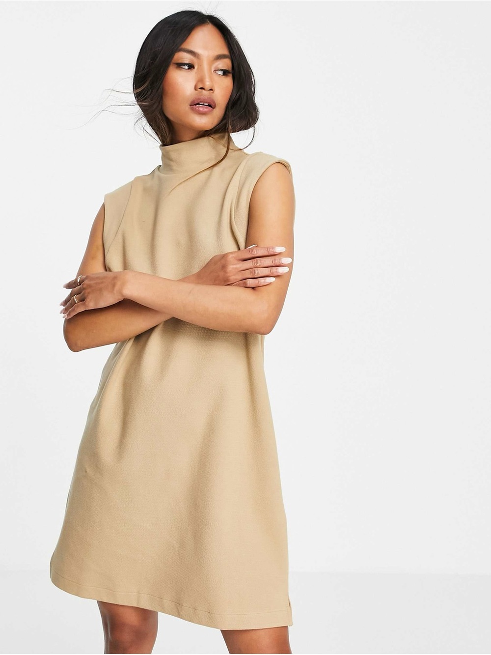 & Other Stories Camel Mockneck Mini Dress